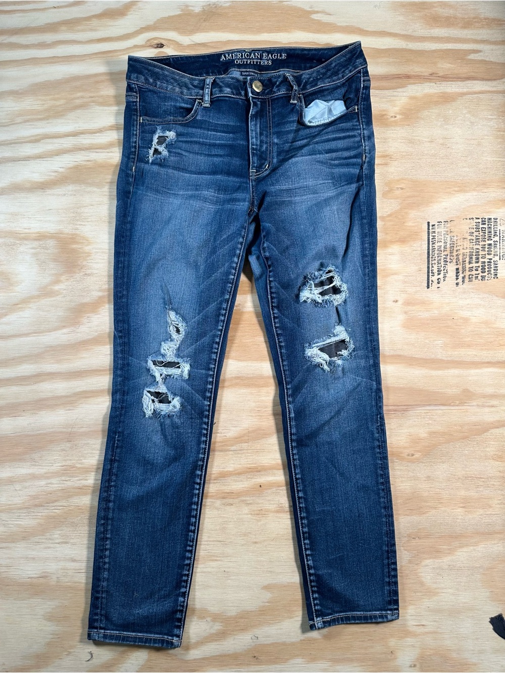 American Eagle Outfitters Women's Distressed Skinny Jeans - Blue